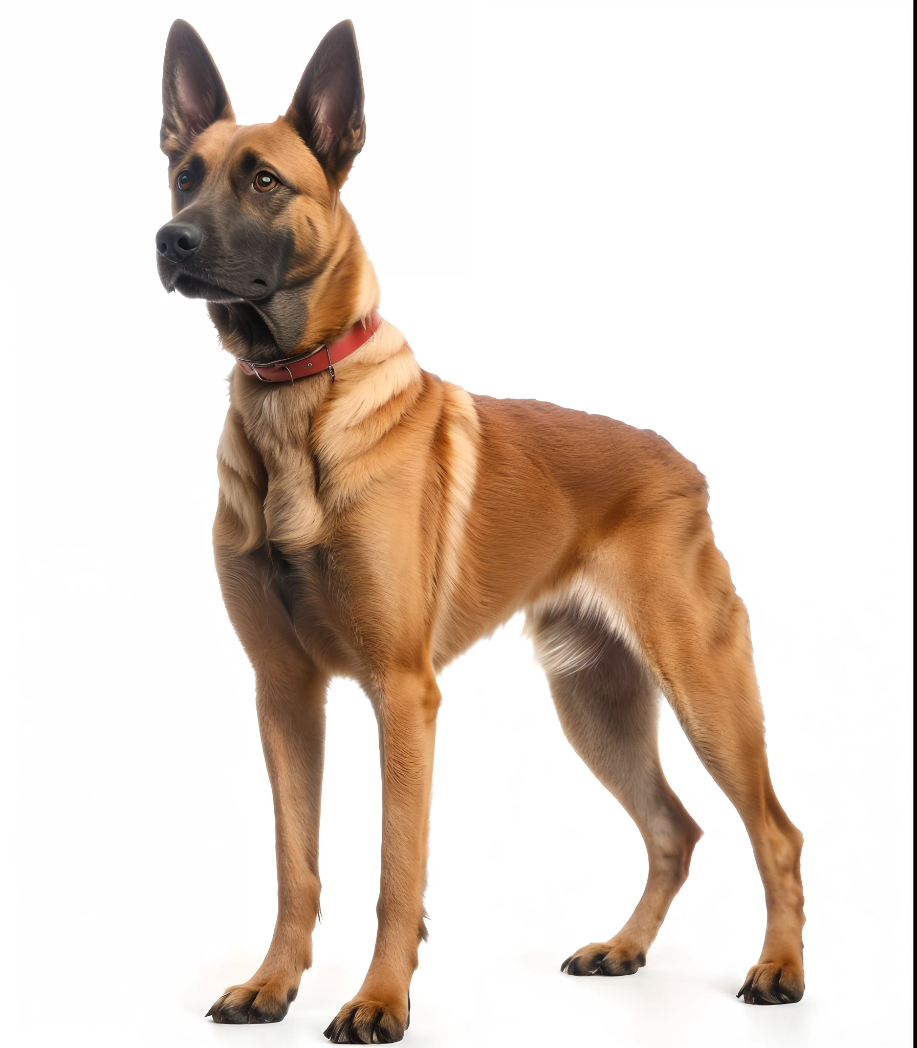 Arapei standing in front of a white background，Wears a red collar, adult dog, a Dog, doggy, An ancient, regal pose, hip-length, beautiful photograph, A tall, pet animal, Tall portrait, proud looking away, hyper realisitc, A handsome, medium breed, full body shot of, a variety of poses, portrait of a big