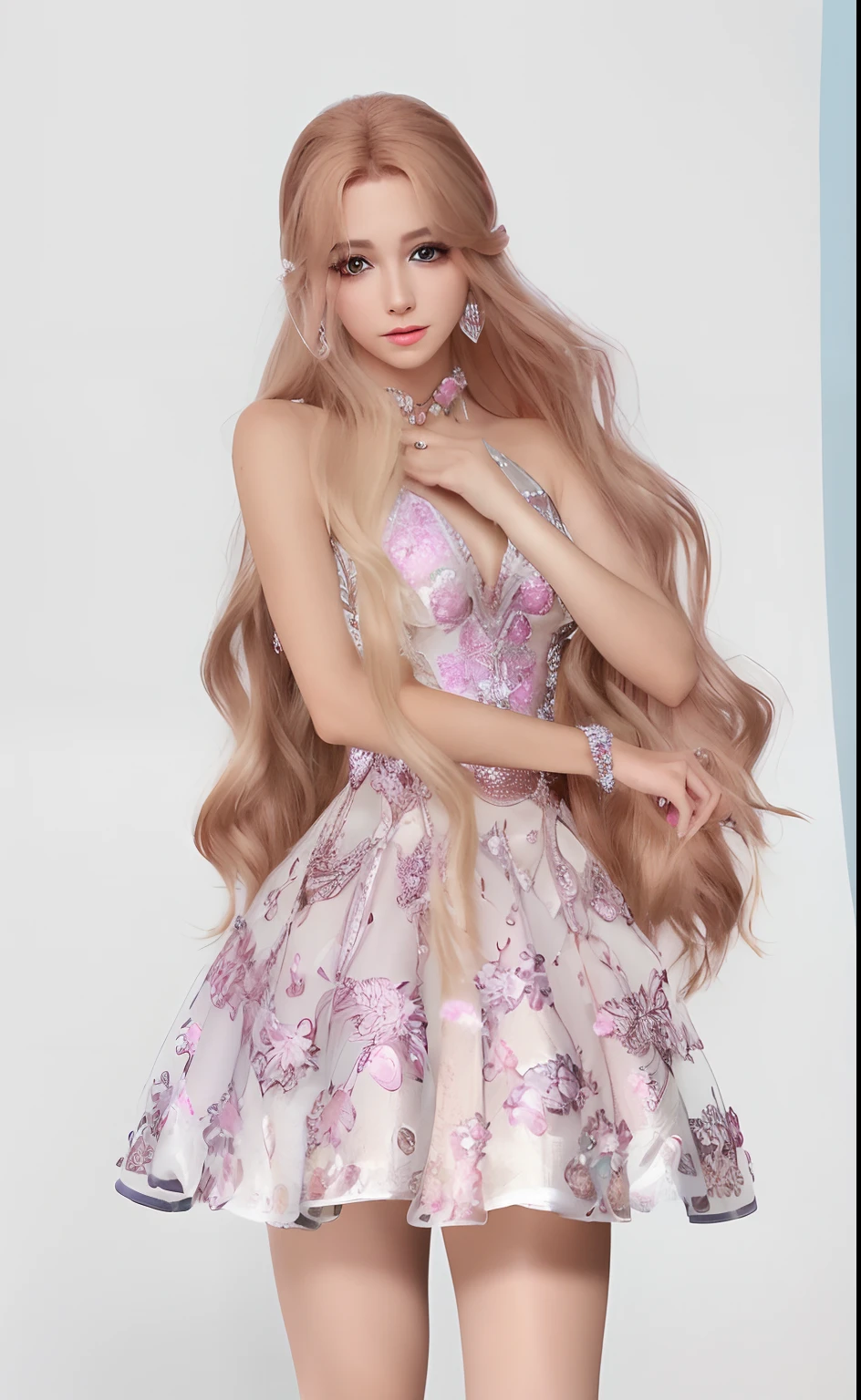 there is a woman that is posing in a dress, long glowing ethereal hair, elegant glamor pose, (((mad))) elf princess, glamor profile pose, cute elegant pose, glamor pose, fantasy long intricate gown, royal elegant pose, render of april, fantasy dress,  in dress, lovely bohemian princess, ethereal fairytale