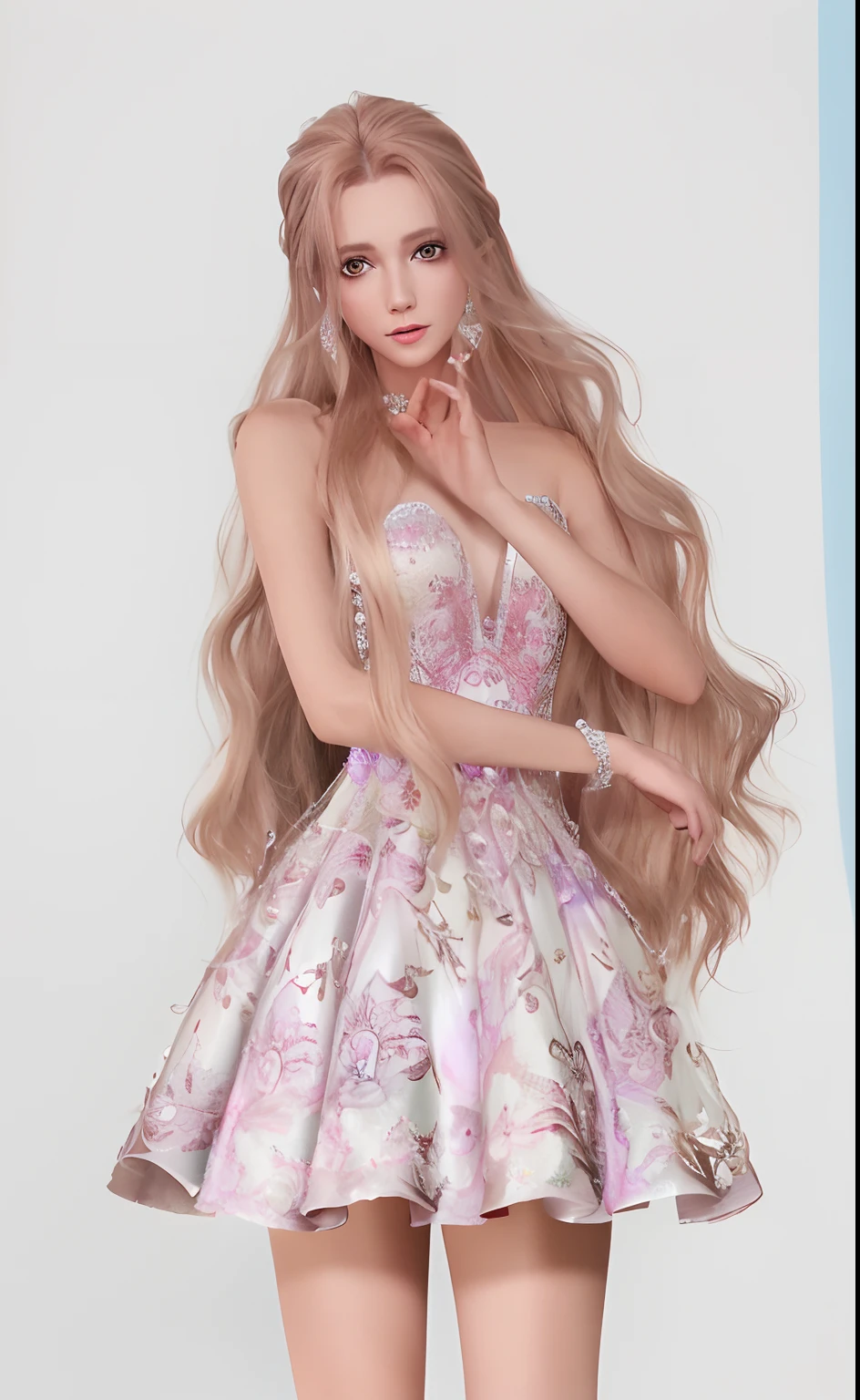 there is a woman that is posing in a dress, long glowing ethereal hair, elegant glamor pose, (((mad))) elf princess, glamor profile pose, cute elegant pose, glamor pose, fantasy long intricate gown, royal elegant pose, render of april, fantasy dress, loli in dress, lovely bohemian princess, ethereal fairytale