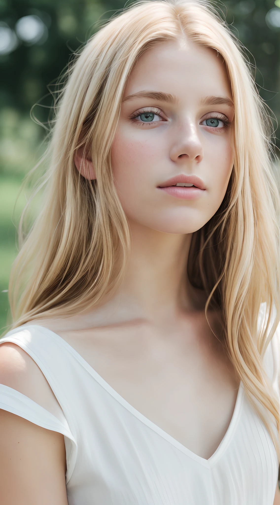 angel, armor gold , young blonde woman,beautiful blonde woman dress white, (masterpiece, best quality, high resolution:1.4), 1girl, angel, skin pores texture, Hair blonde, HD , Photography, movie, cinematic, full Body, Realistic, (8k, RAW photo, best quality, masterpiece:1.2), (realistic, photo-realistic:1.33), best quality, detailed eyes blue, cute,natural lighting, depth of field, film grain, wrinkled skin, sharp, detailed and realistic portrait of a woman ,(freckles:0.5) , outside, wearing a white t shirt, staring at camera, chapped lips, soft natural lighting, portrait photography, magical photography, dramatic lighting, photo realism, ultra-detailed, intimate portrait composition, Leica 50mm,