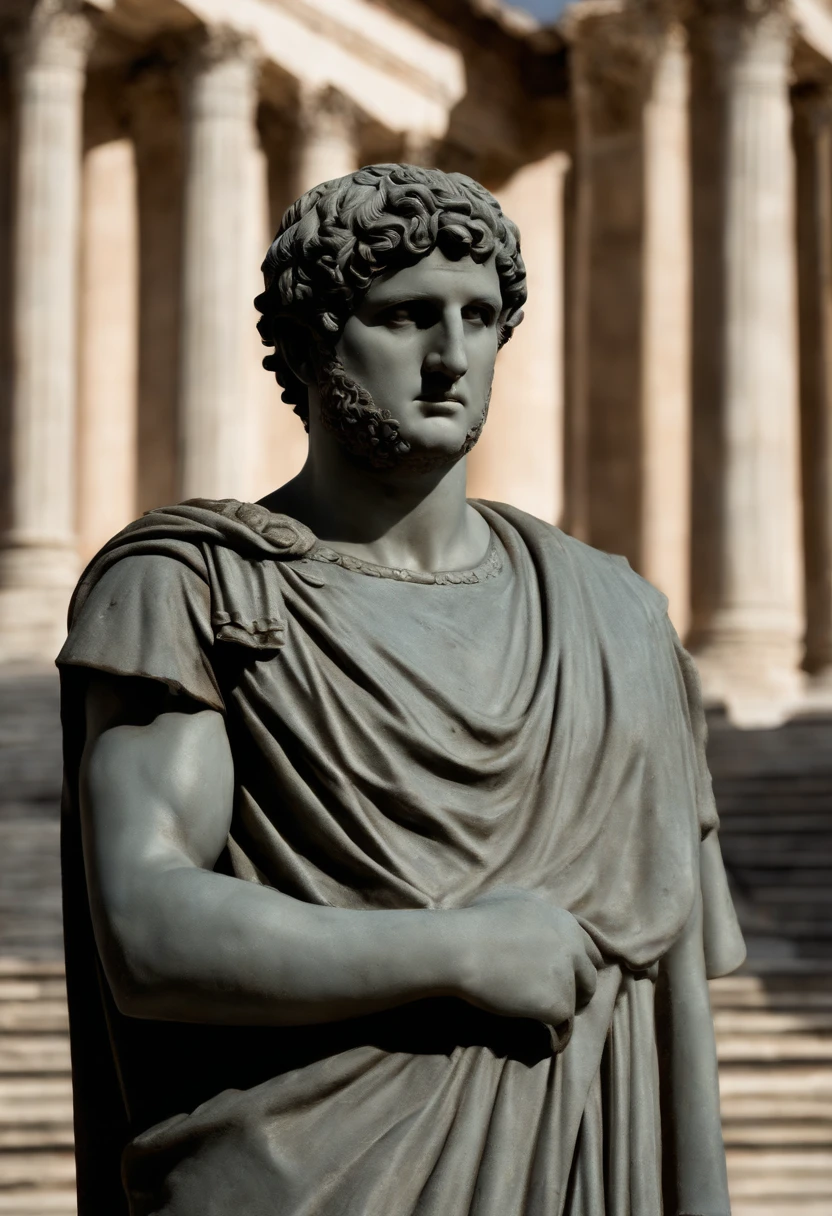 Physical description of Nero: Cara y cabeza: Depictions on coins and statues show Nero with a rounded face., full cheeks and a prominent jaw. Cabello: His hair was thick and somewhat curly., which is sometimes shown in a style reminiscent of the typical fashion of the early Julio-Claudian emperors. Ojos: It is mentioned that he had blue eyes, A prominent feature in some descriptions. Otros detalles: Suetonio, en "Life of the Twelve Caesars", describes Nero as someone of average height, cuerpo manchado y maloliente, piernas flacas, barriga prominente y cuello delgado. Nero's clothing: Nero, al igual que otros emperadores romanos, I would have worn the toga, el manto tradicional de la clase senatorial romana, especialmente en ocasiones formales. Sin embargo, Nero is known for his fondness for Greek culture and often adopted Greek customs and fashions., What Clothing Would Include.