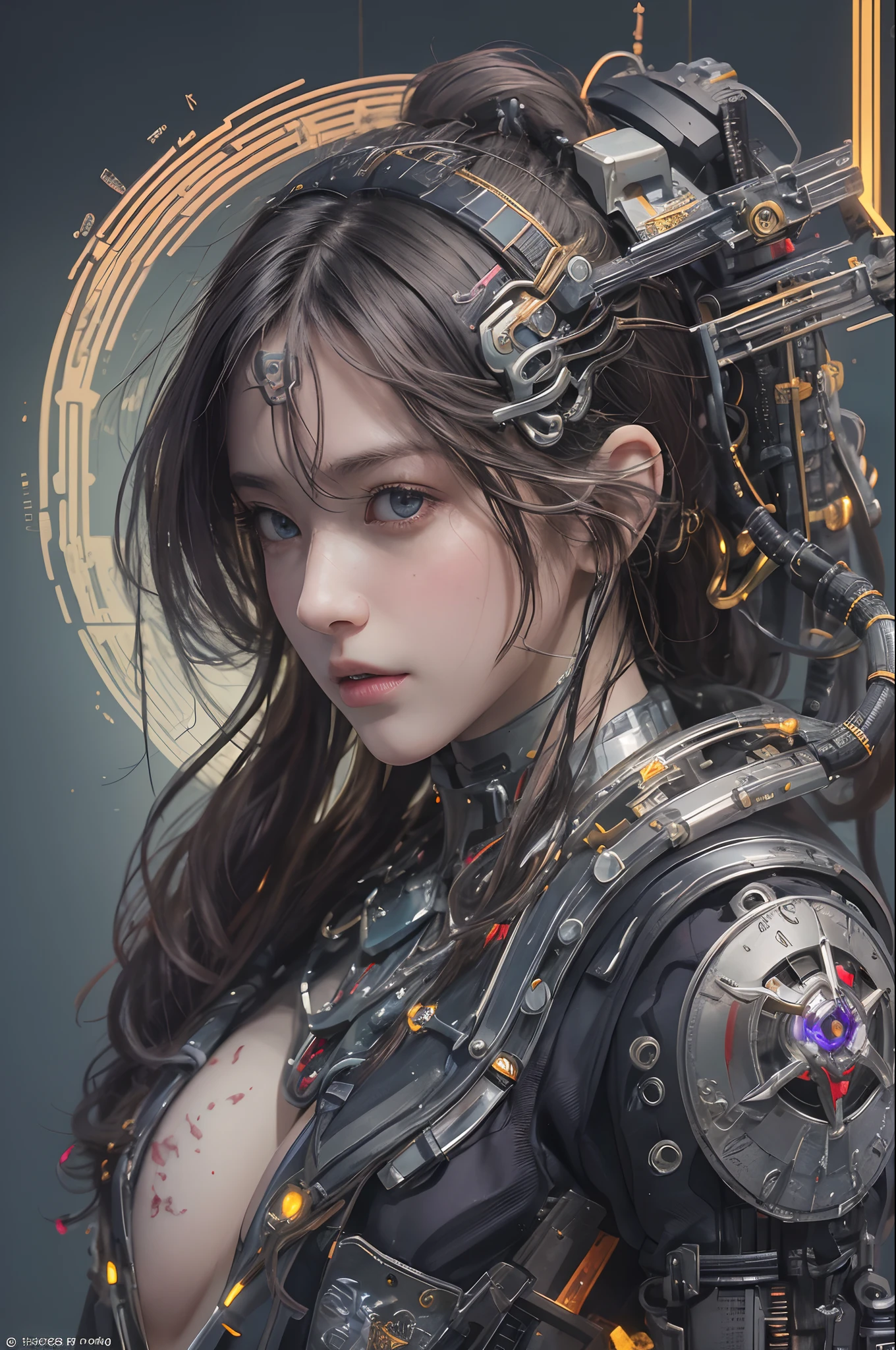 Top quality, Masterpiece, 超高分辨率, (Photorealistic: 1.4), RAW photo, 1 Cyberpunk Girl, Glossy glossy skin, 1 mechanical girl, (hyper realistic detailed)), (((Full body shot))), Global illumination, Contrast, Shadows, Octane rendering, 8K, ultrasharp, The kinky is exposed, raw skin, metal, Intricate Ornament Details, Japan Details, very complex details, Realistic light, CGSoation trend, Facing the camera, neon light detail, Mechanical limbs, Blood vessels connected to the tube, Mechanical vertebrae attached to the back, mechanical cervical attachment to the neck, wires and cables connecting to head, gundam, Small LED lamps.