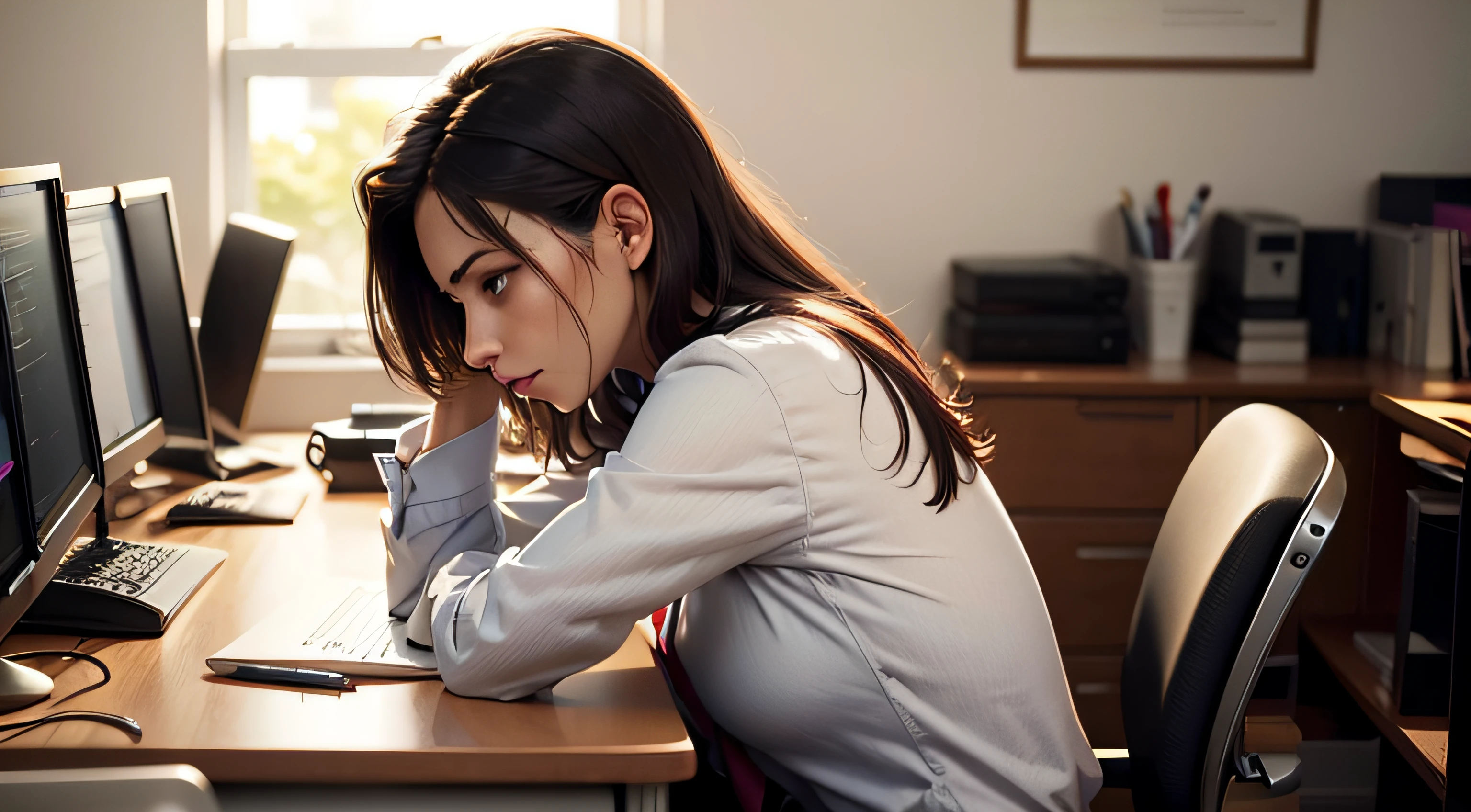 Women desk work thinking