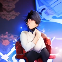 anime man sitting in a chair with his hand on his chin, handsome anime pose, inspired by Bian Shoumin, official illustration, shigenori soejima illustration, anime portrait of a handsome man, handsome guy in demon slayer art, official art, official character illustration, young anime man, delicate androgynous prince, official character art, highly detailed exquisite fanart