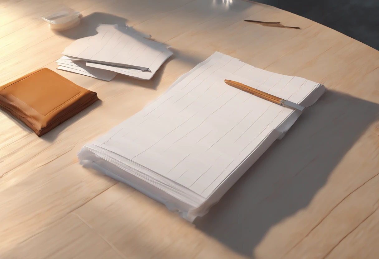 A blank piece of paper is placed on an empty table,Close-up overlook