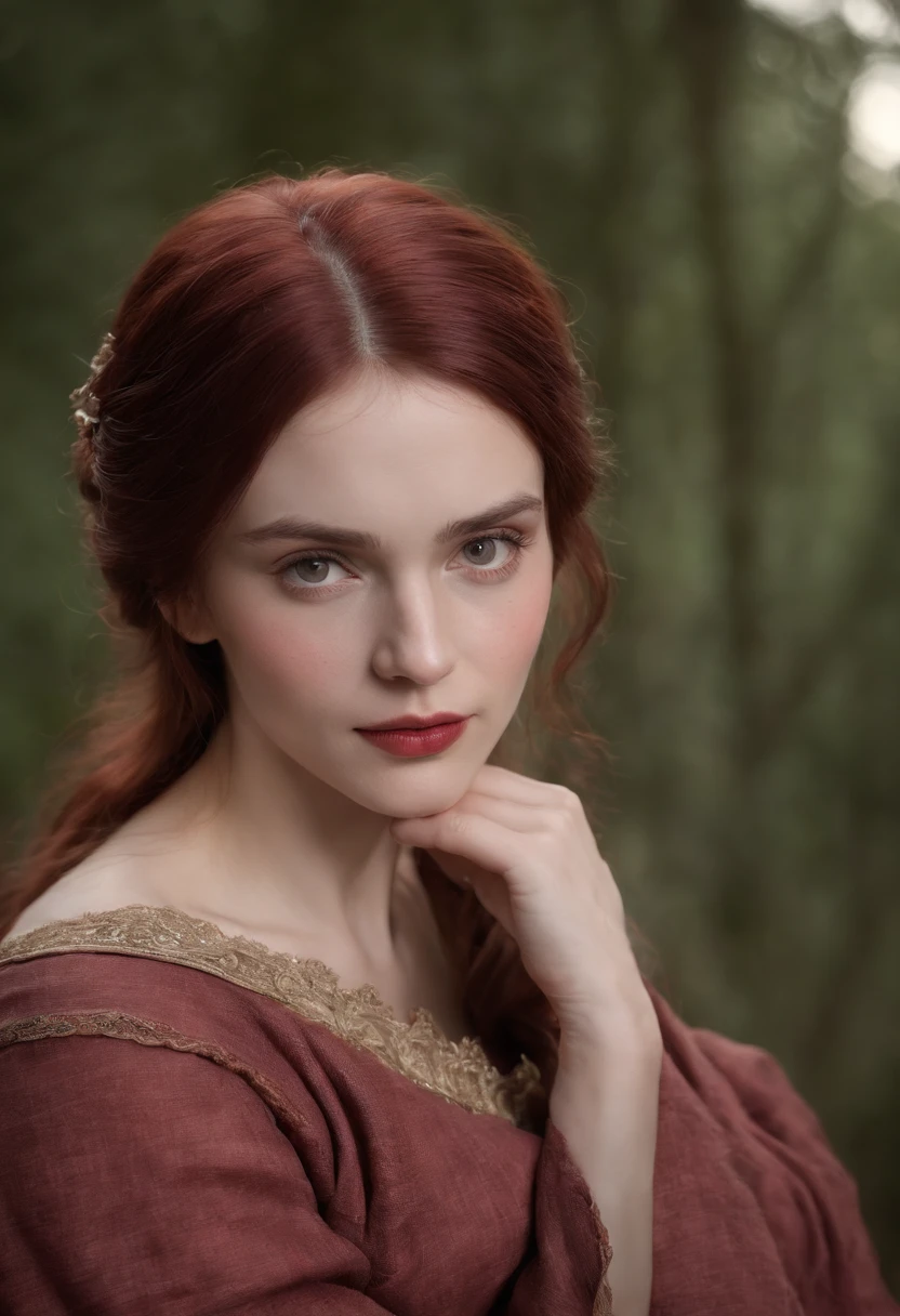 (((A deep reddish wound runs through his left cheek))) teint clair, woman about 19 years old, cheveux blancs naturels, Yeux verts distinctifs, nue, expose ses seins, beau, Candlelight in a medieval setting, Mise au point ultra nette, Realistic shooting, Medieval women's clothing, Tetradic colors (cicatrice:1.4)