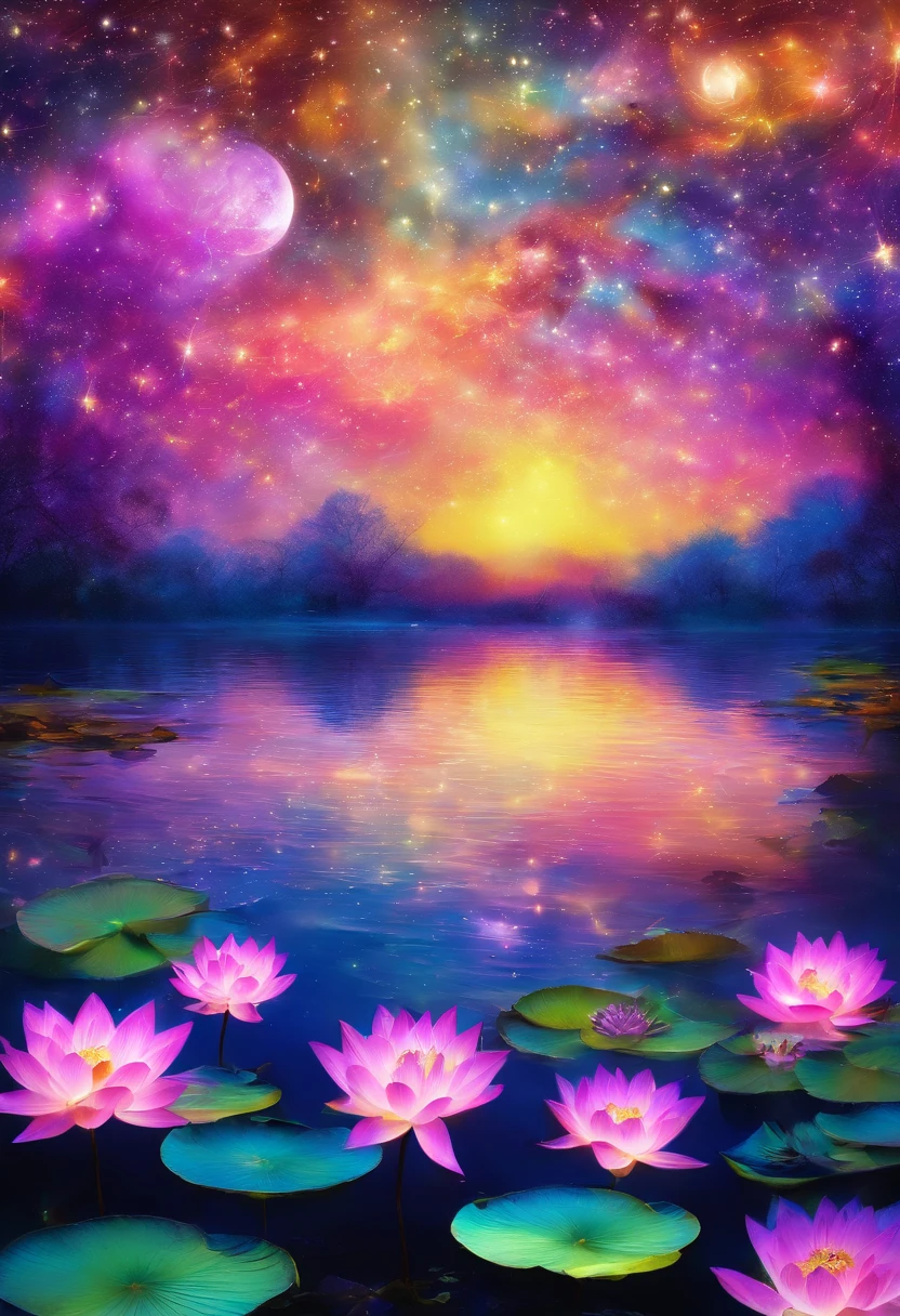 (tmasterpiece,Authentic photography,Concise composition:1.5),the night,Lotus pond moonlight,Beautiful artistic conception