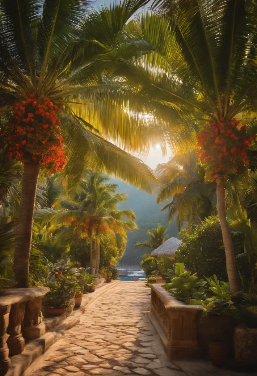 best quality,4k,8k,highres,masterpiece:1.2,ultra-detailed,realistic,photorealistic:1.37,oil painting,cocotiers,beautiful detailed leaves,sharp focus,vivid colors,bokeh,portrait style,contra-plongé view of cocotiers,dreamy atmosphere,soft lighting,serene mood