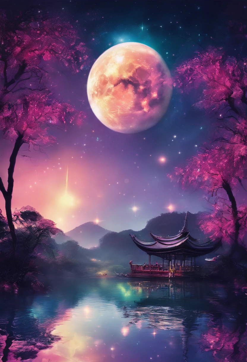 (tmasterpiece,Authentic photography,Concise composition:1.5),the night,Lotus pond moonlight,Beautiful artistic conception,Realisticstyle