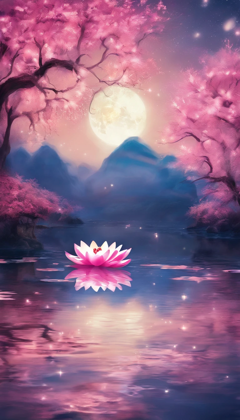 (tmasterpiece,Authentic photography,Concise composition:1.5),the night,Lotus pond moonlight,Beautiful artistic conception,Realisticstyle,Dull tones