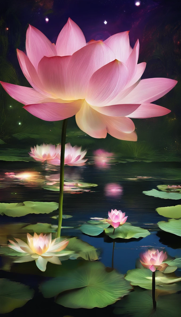 (tmasterpiece，Authentic photography，Concise composition：1.5），the night，Lotus pond moonlight，Beautiful artistic conception，Realisticstyle，Dull tones