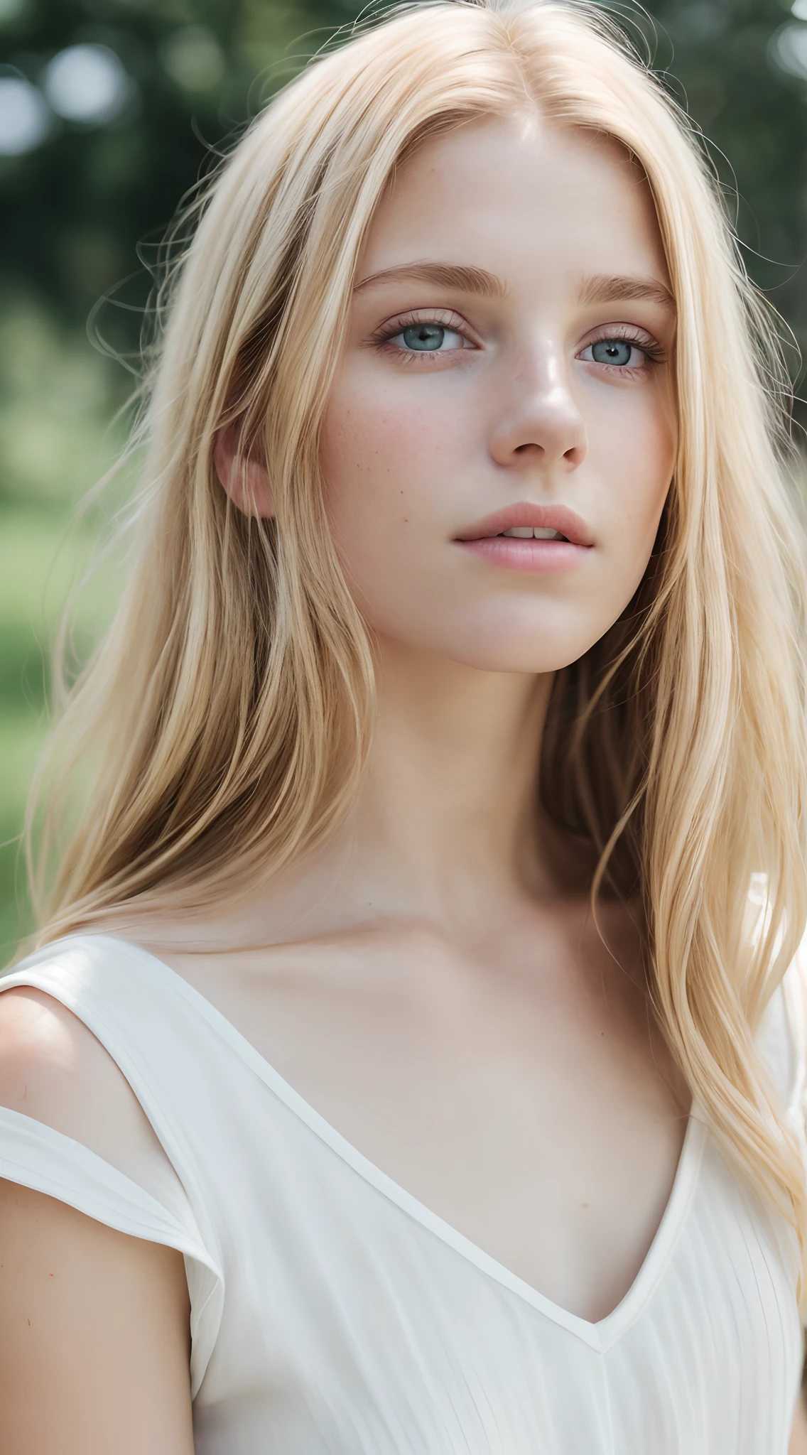 angel, armor gold , young blonde woman,beautiful blonde woman dress white, (masterpiece, best quality, high resolution:1.4), 1girl, angel, skin pores texture, Hair blonde, HD , Photography, movie, cinematic, full Body, Realistic, (8k, RAW photo, best quality, masterpiece:1.2), (realistic, photo-realistic:1.33), best quality, detailed eyes blue, cute,natural lighting, depth of field, film grain, wrinkled skin, sharp, detailed and realistic portrait of a woman ,(freckles:0.5) , outside, wearing a white t shirt, staring at camera, chapped lips, soft natural lighting, portrait photography, magical photography, dramatic lighting, photo realism, ultra-detailed, intimate portrait composition, Leica 50mm,