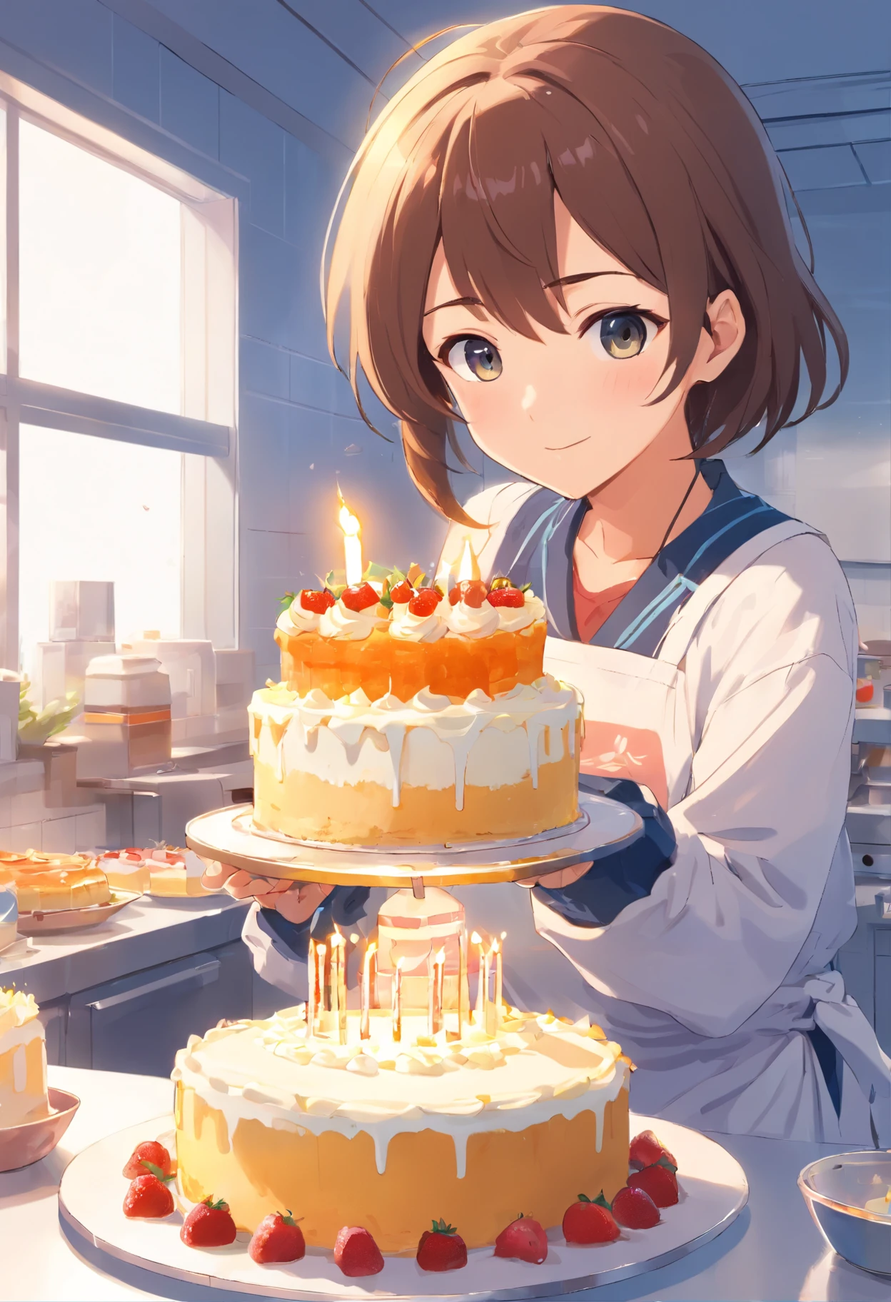 White background,A big cream cake