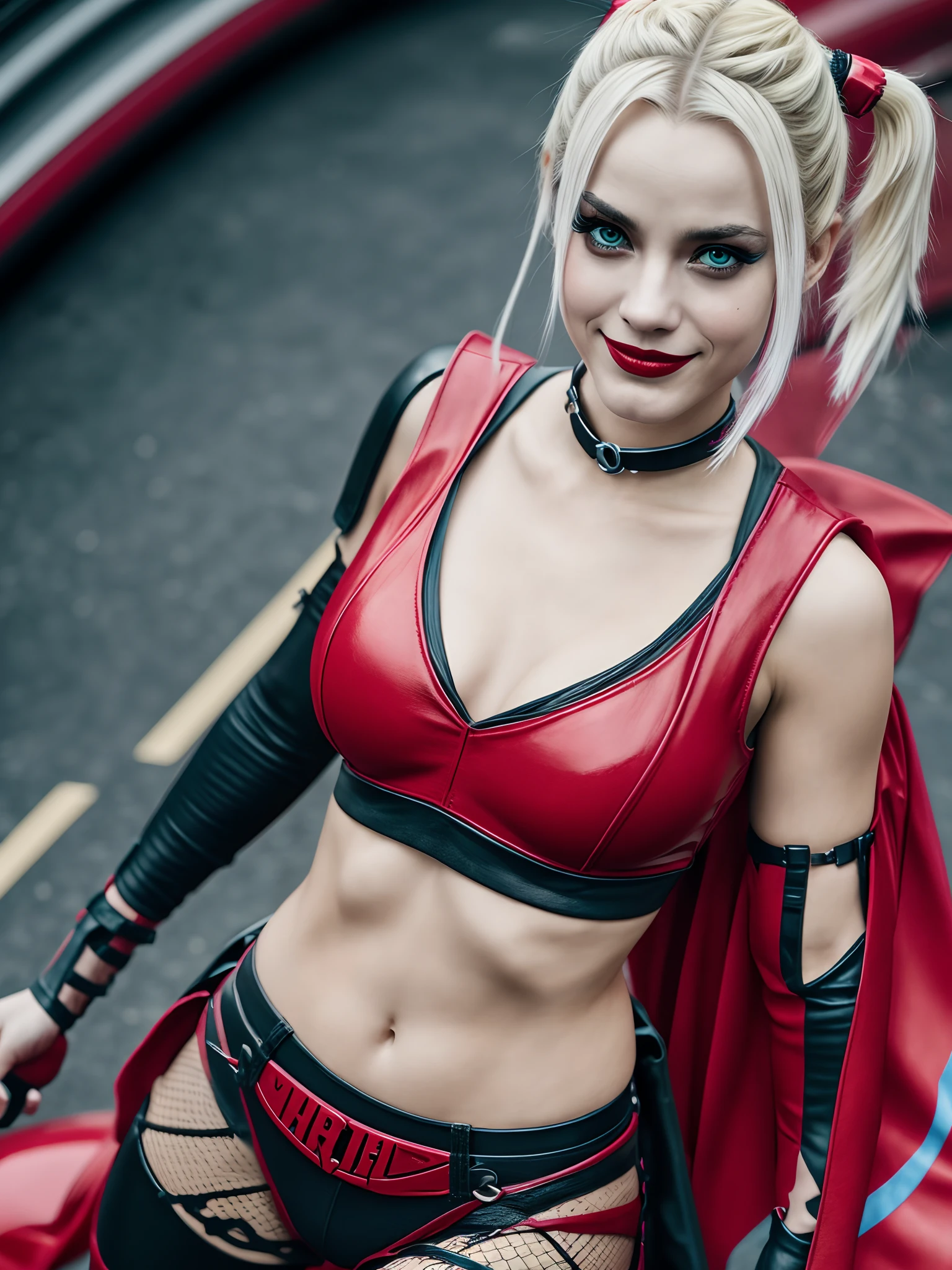 Harley Quinn, oben ohne, Schaukel, legwear, ultra realistisch, ultra-detailliert