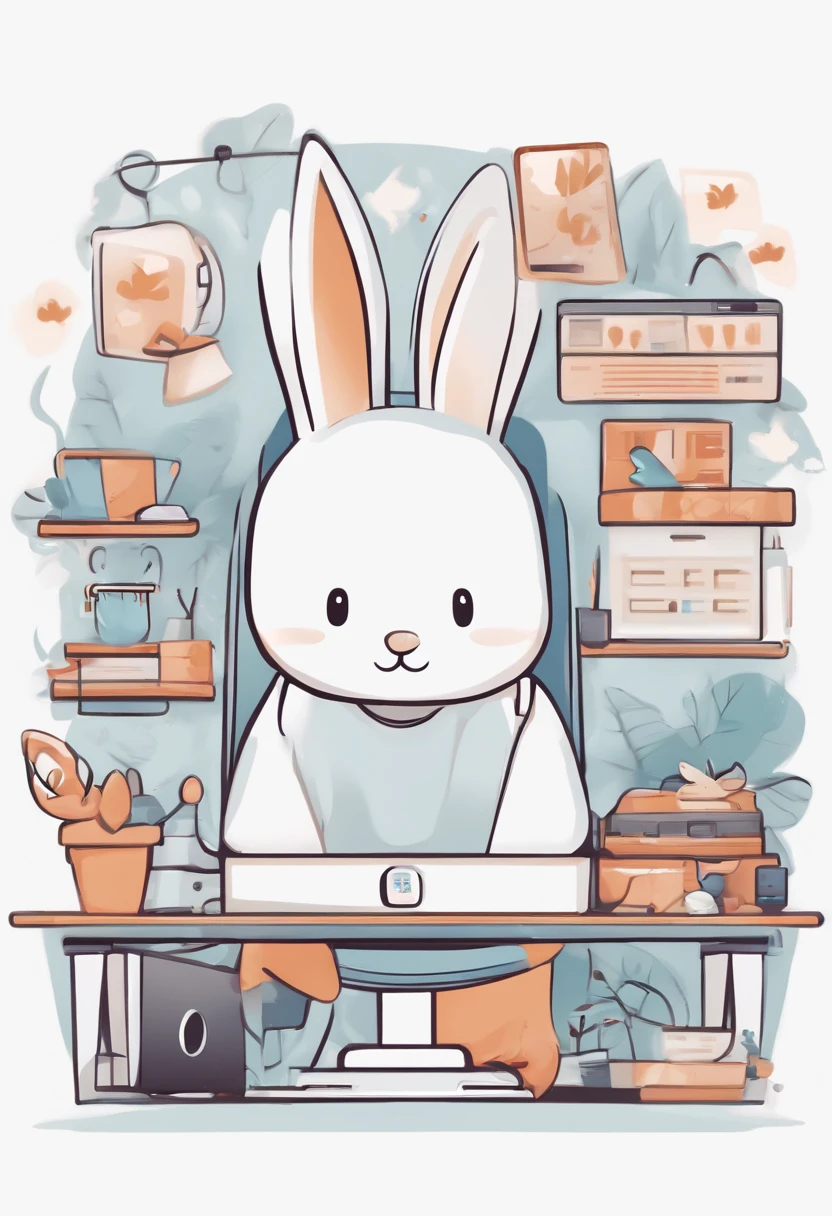 Job Usa。Rabbit character。Instagram icon、Job、part time job。Rabbit with a personal computer。illustratio。White background。Large in the middle。