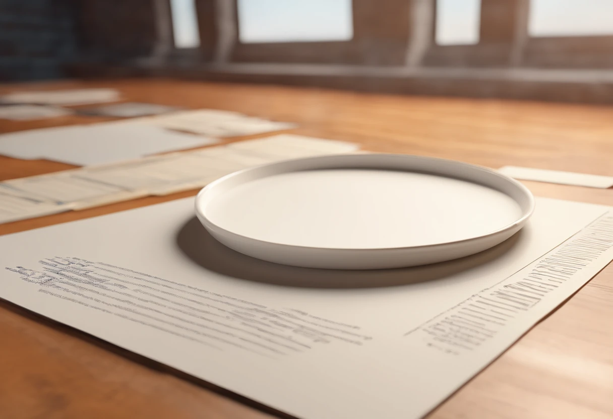 A blank piece of paper is placed on an empty table,Close-up overlook