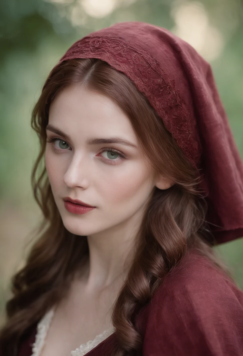 (((topless)))(((a naked))) Red Riding Hood,illustration,wolf,dark forest,beautiful girl,surprised expression,detailed eyes and lips,best quality,ultra-detailed,fairy tale fantasy,enchanted atmosphere,warm color tone,soft lighting
