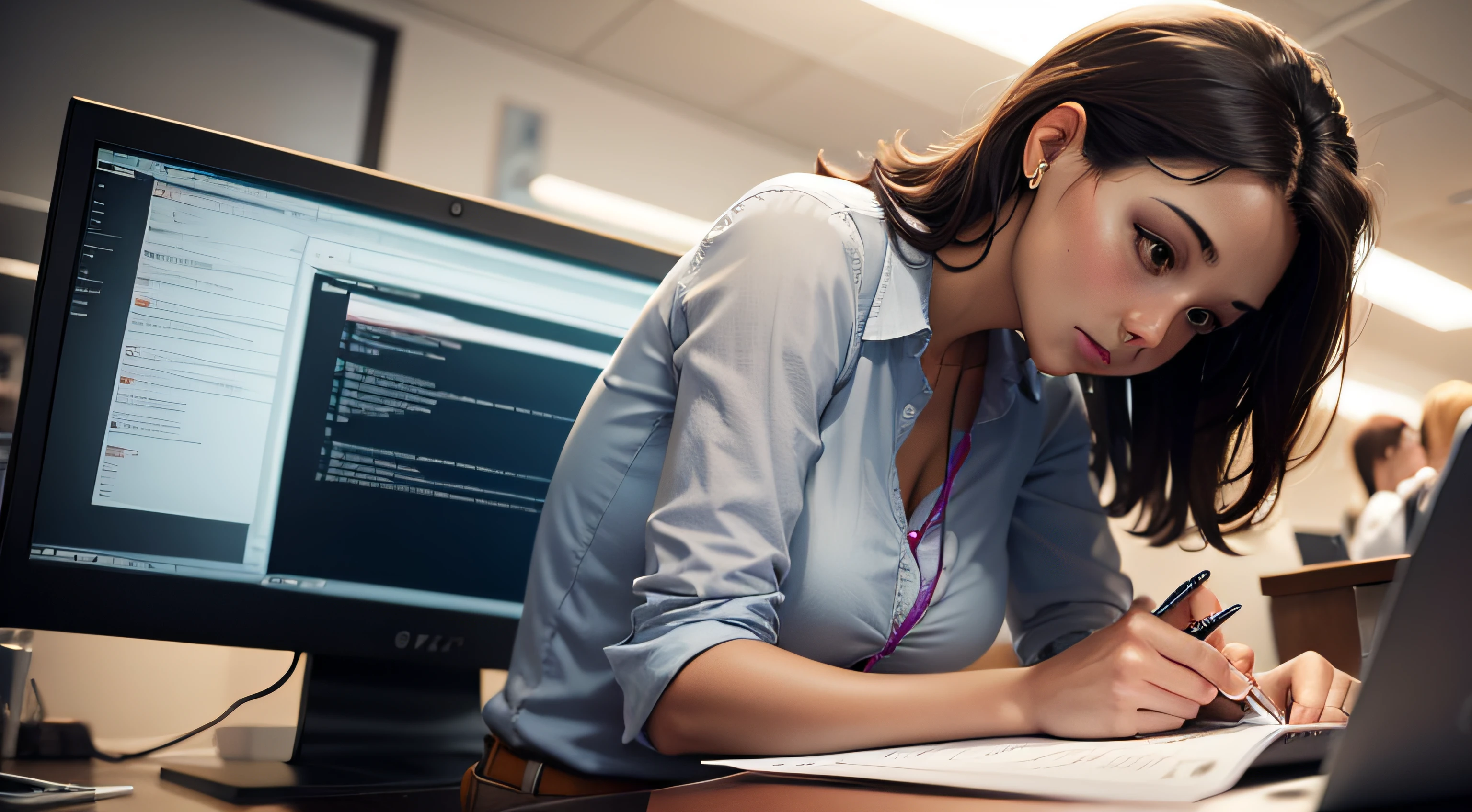 Women desk work thinking