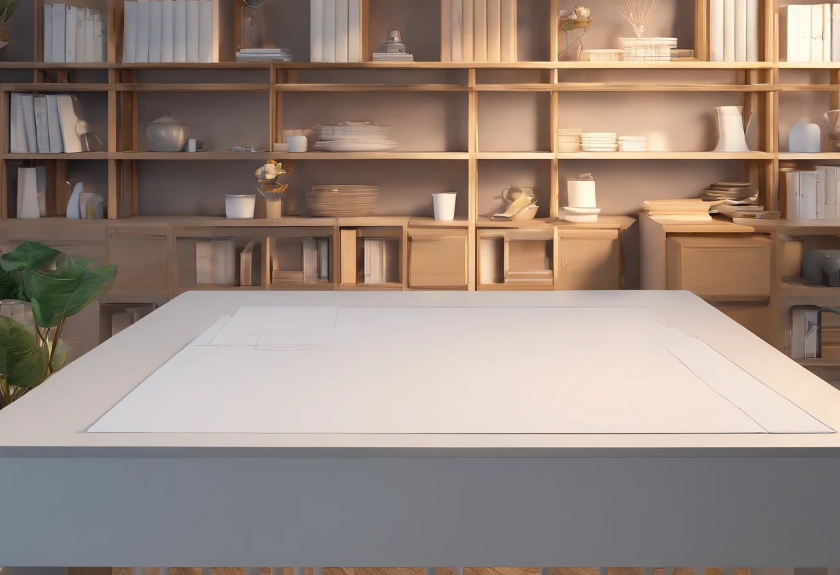 A blank piece of paper is placed on an empty table,Close-up overlook