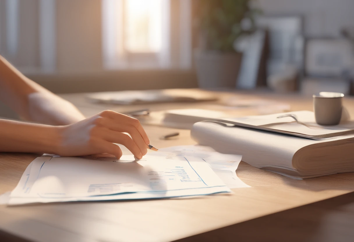 A blank piece of paper is placed on an empty table，Close-up overlook