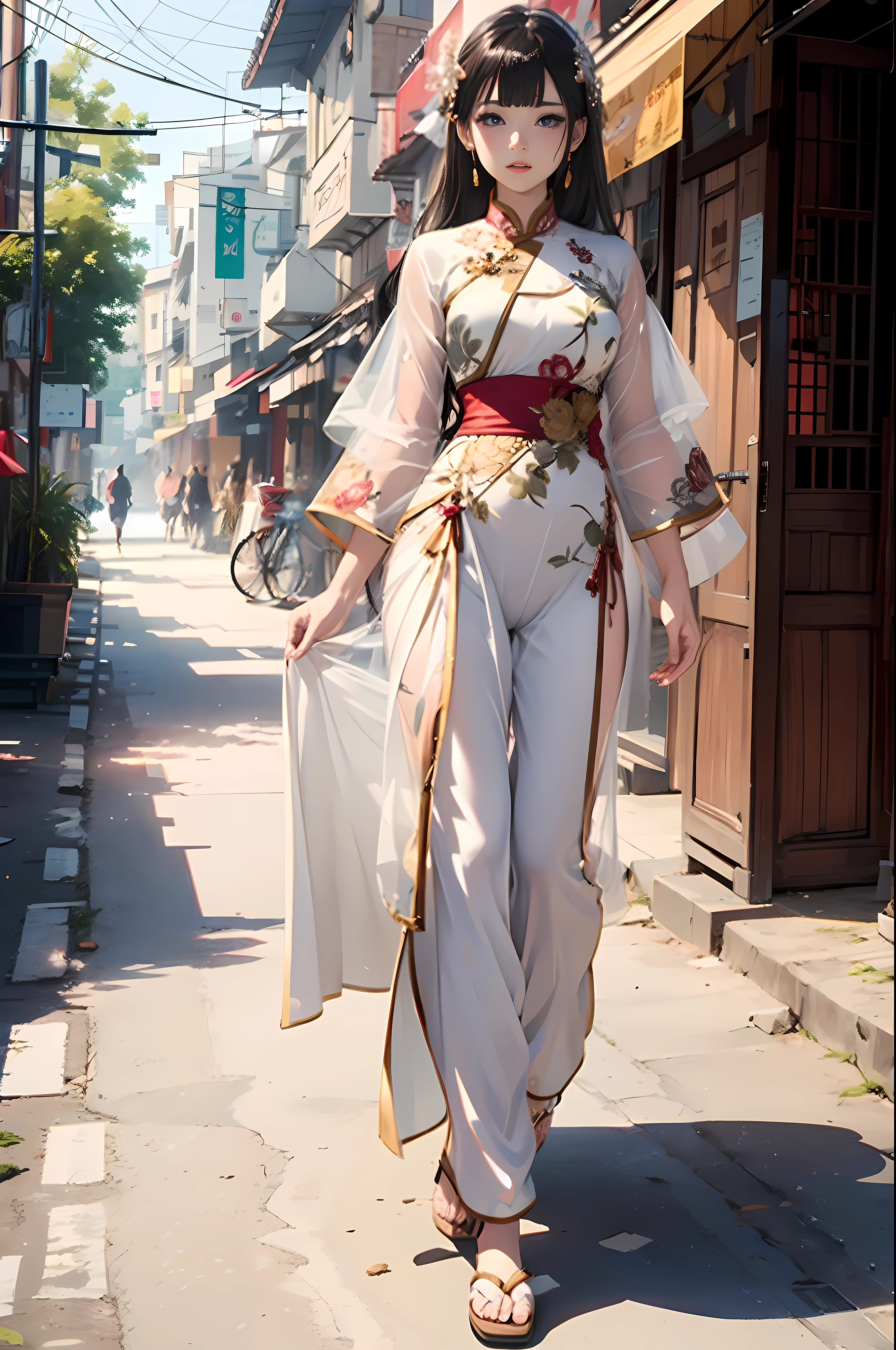 (masterpiece1.5),hyper quality, Hyper Detailed,Perfect drawing,NFSW、Beautuful Women、full body Esbian、lustrous beautiful skin、cheerful look、Long bangs、Vietnamese national costume、Ao Dai、long trousers、(((Beautiful clothing)))、。.3D、16K illustrations、((clearface))、Hi-Res、Nice backgrounds for your subject、beatiful backgrounds、spot light、Vibrant colors、Exotic、Original scenery of Vietnam、rinka、(((Detailed drawing)))、Perfect Beautiful Girl、(((Perfect Photo)))