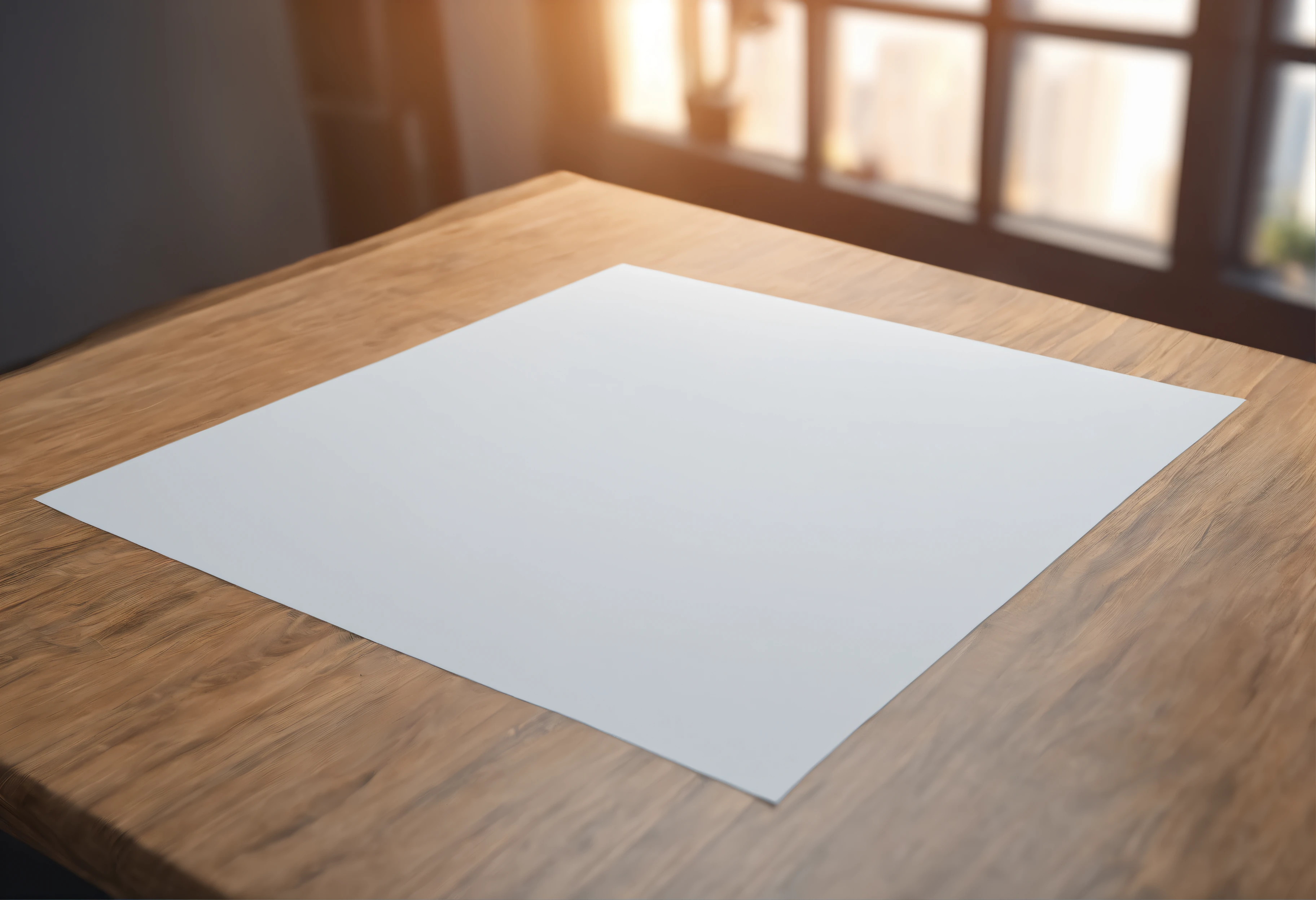 A blank piece of paper is placed on an empty table,Close-up overlook