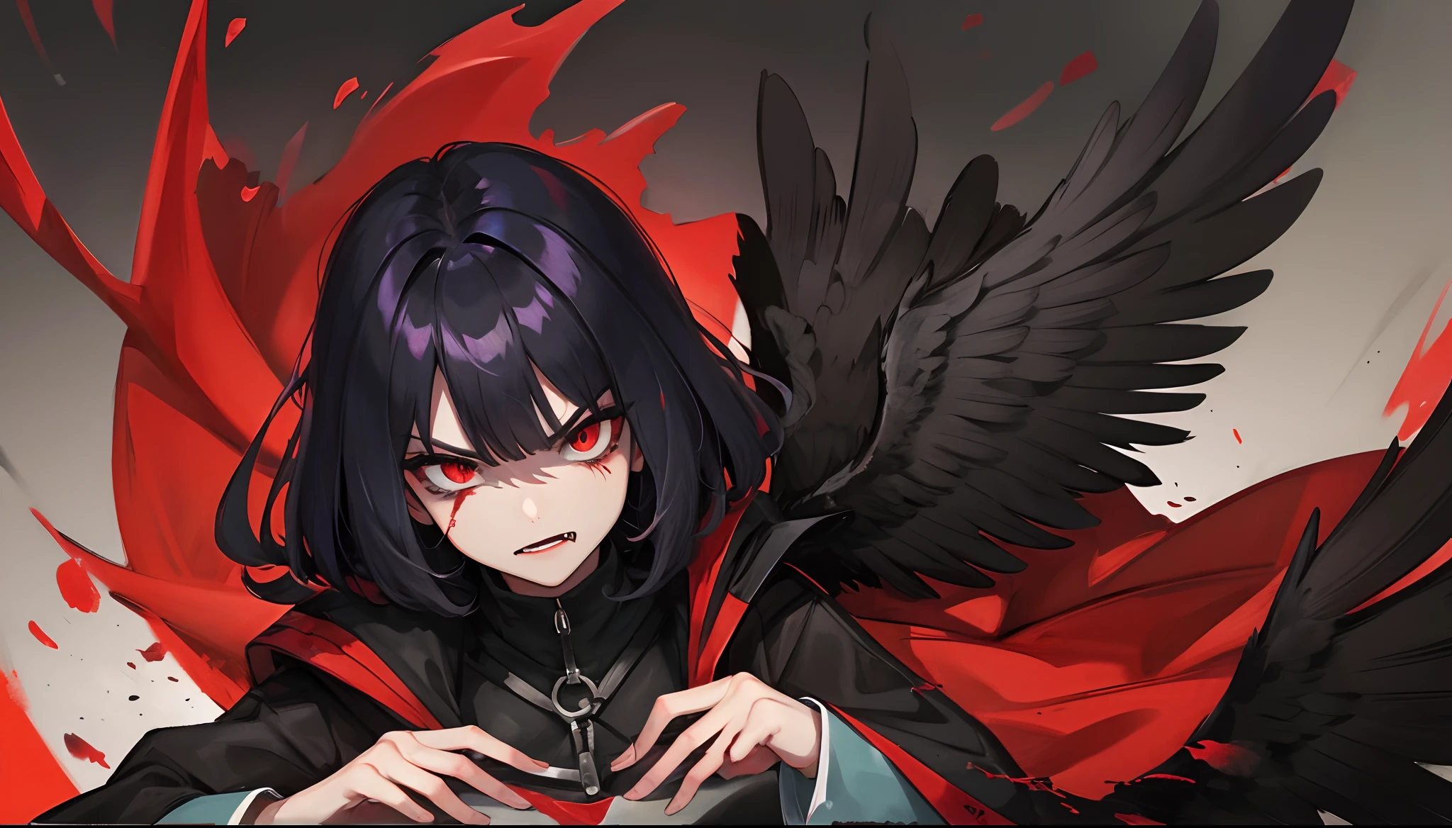 hiquality, raven, black feathers, animal, red-eyes, Evil Look, bloody, Flight