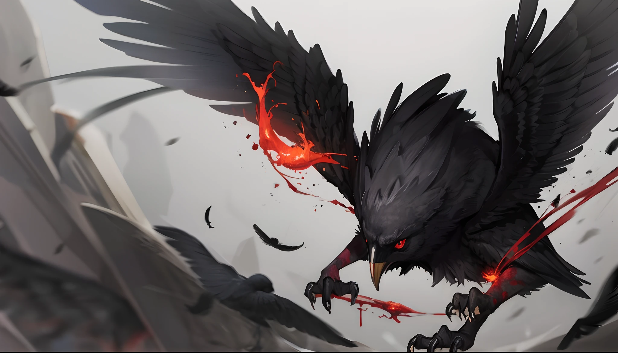 hiquality, raven, black feathers, animal, red-eyes, Evil Look, bloody, Flight