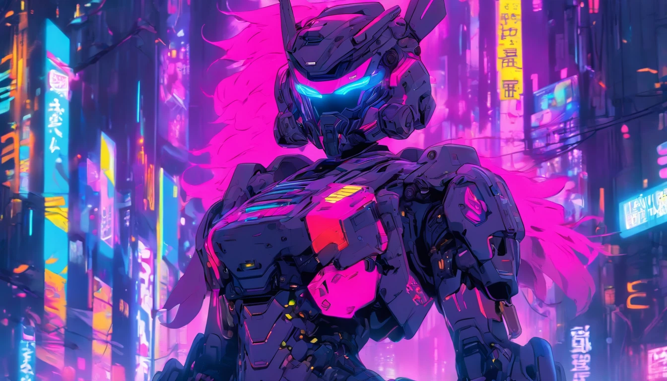 Cyberpunk power armor girl,full bodyesbian,Technology enhancements, futuristic urban background, Mechanical details, cyberpunk futurism, Mechanical fantasy, Abu Yijun, Cyberpunk power armor girl, Neon Network City, High-Tech Warrior, actionpose, Neon city background, Neon light, Glitch light, Holographic light