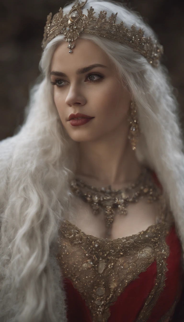 White-haired animated girl, Blindfold in a red dress, Gray-haired god, cradling hands, DOA, Unreal fantasy, Guwitz, Fantasy art style, White mask, beautiful fantasy maiden, White-eyed girl, Beautiful girl, gray-haired girl, Delicate white eyes, Guvitz-style artwork, beautiful fantasy art.