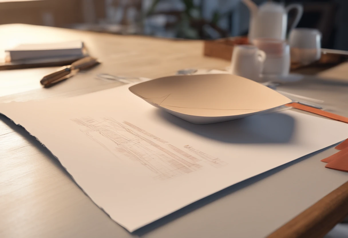 A blank piece of paper is placed on an empty table,Close-up overlook
