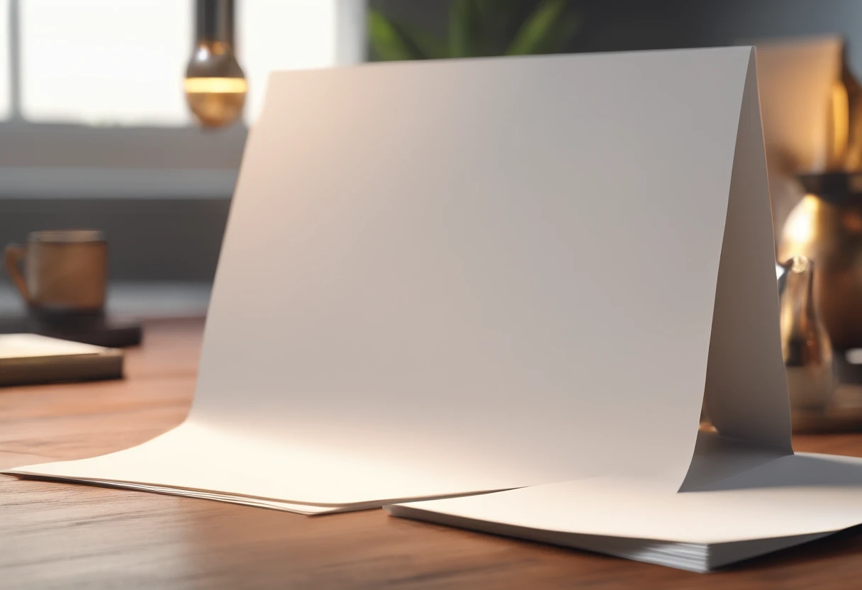 A blank piece of paper is placed on an empty table，Close-up overlook