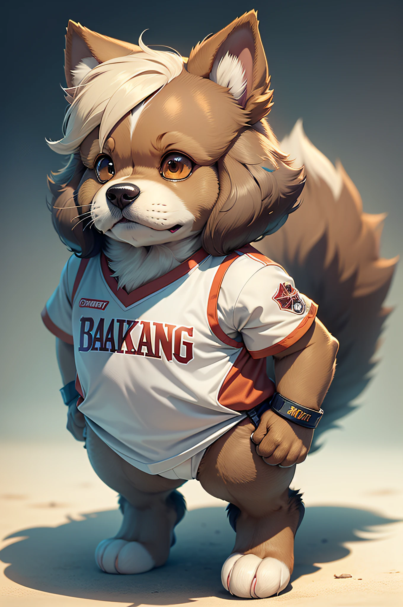 C4tt4stic, Cartoon of basketball player uniform、Dog breed Afghan Hound(Body hair is long、Light brown color)
