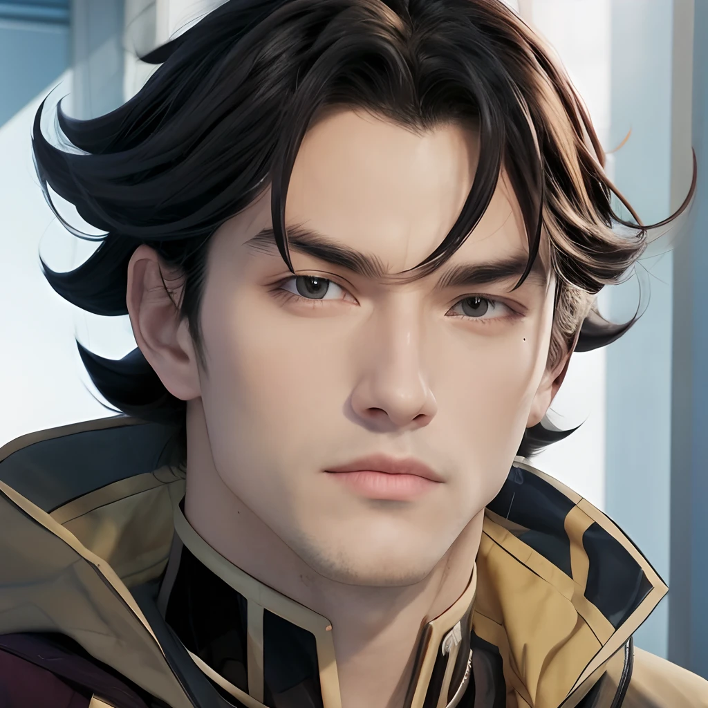 Close-up of a man with long hair and wearing a jacket, Handsome guy