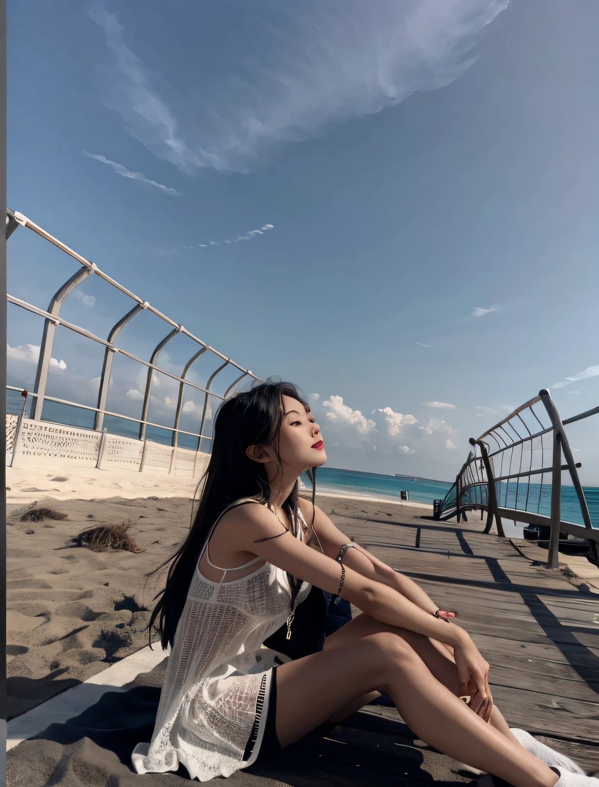Girl sitting on the beach with sexy pose