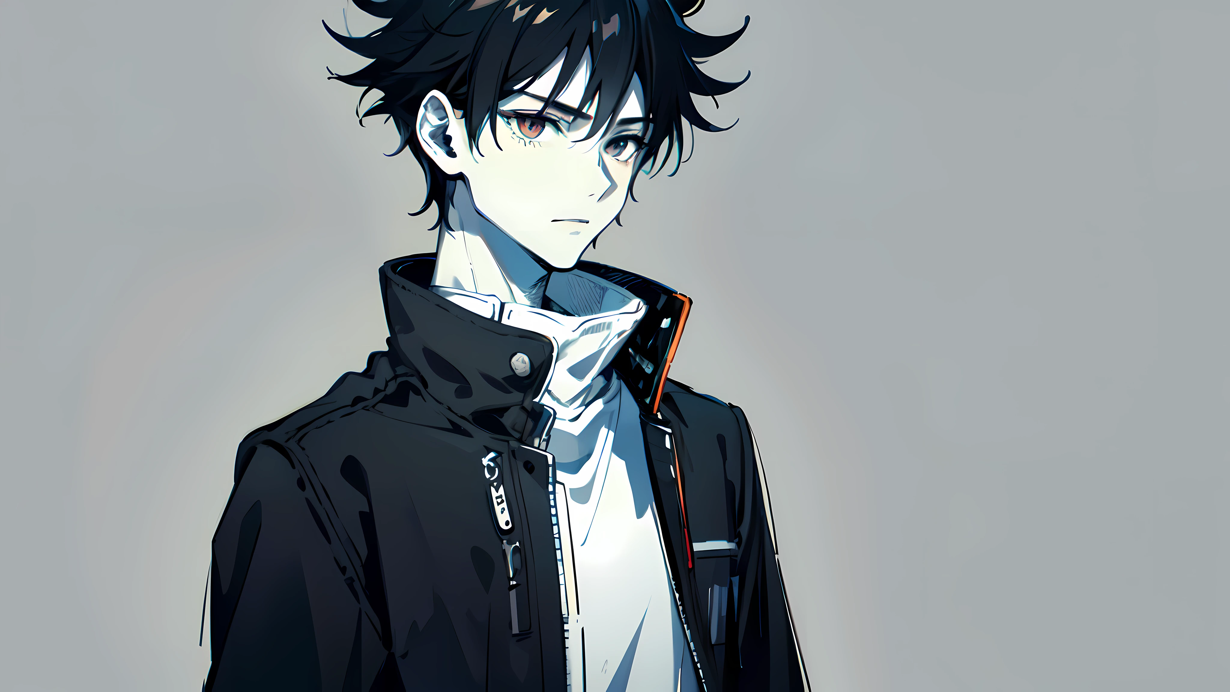 (masterpiece:1.2), (pale skin:1.1), (solo:1.2), (male:1.1), (emphasis lines:1.3), black hair, short hair, spiked hair