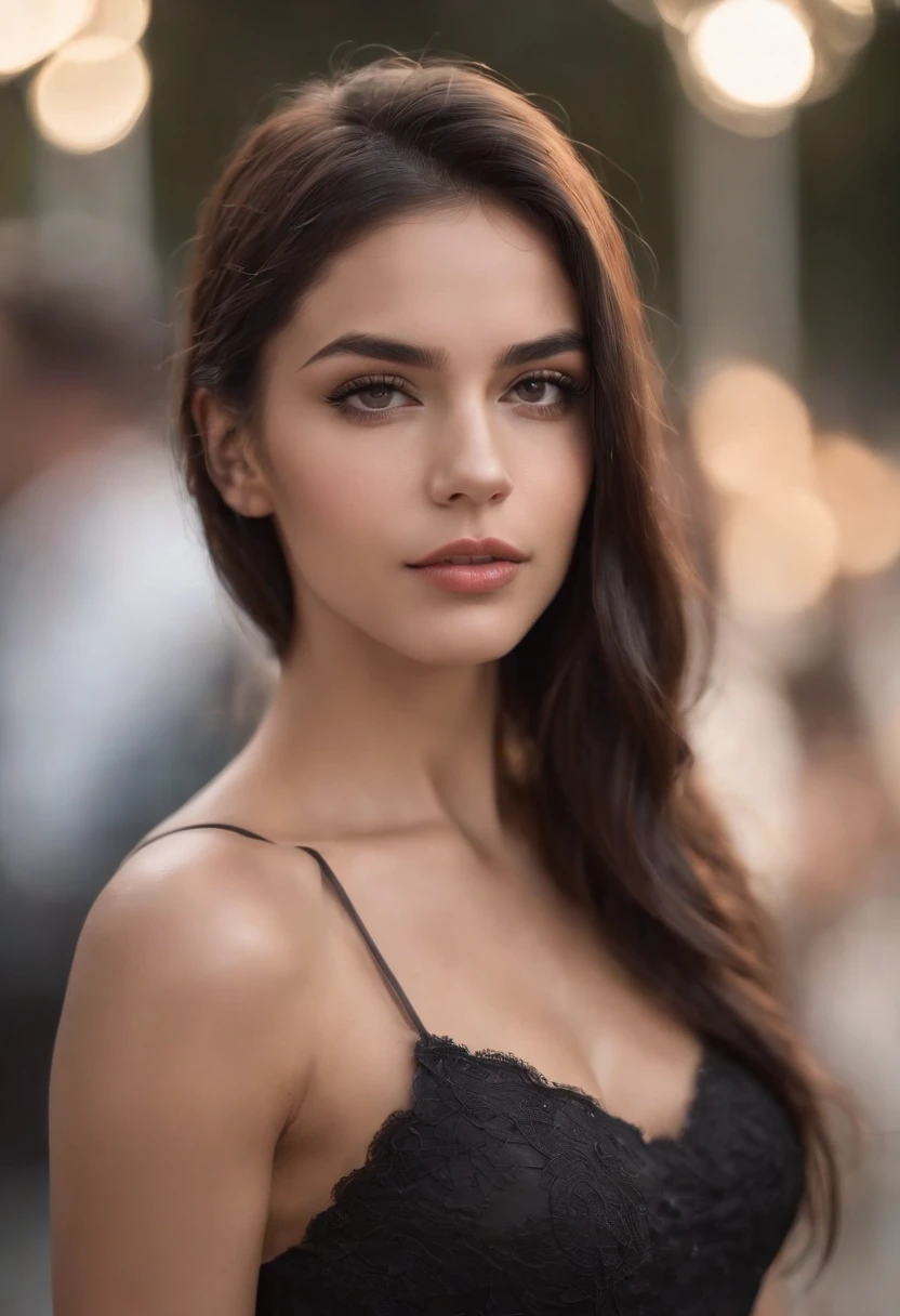 Front headshot of 25yo European woman, pointing at camera, cabello rubio, serio, (Amazing skin detail: 1.4), (piel natural: 1.2), (Poros: 0.6), maquillaje, (ojos detallados: 1.2), fondo negro, estudio, borde claro, atmosfera oscura, (Bokeh: 1.2), Cinematographer, Kinematic, fotorrealista, ultrarrealista, Chica en forma, vestido ajustado, Figura perfecta
