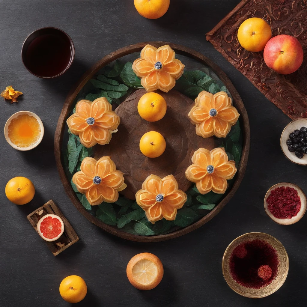 Mid-Autumn Festival, Reunion, Full moon, the night, (Moon cake), teas, the fruits, edgBunny, Chang'e rushes to the moon, symetry, High detail, romanticism lain, Sparkle, god light, Ray tracing, hyper HD, retinas, Masterpiece, ccurate, Super detail, High details, High quality, Best quality, A high resolution, 16k, Anatomically correct