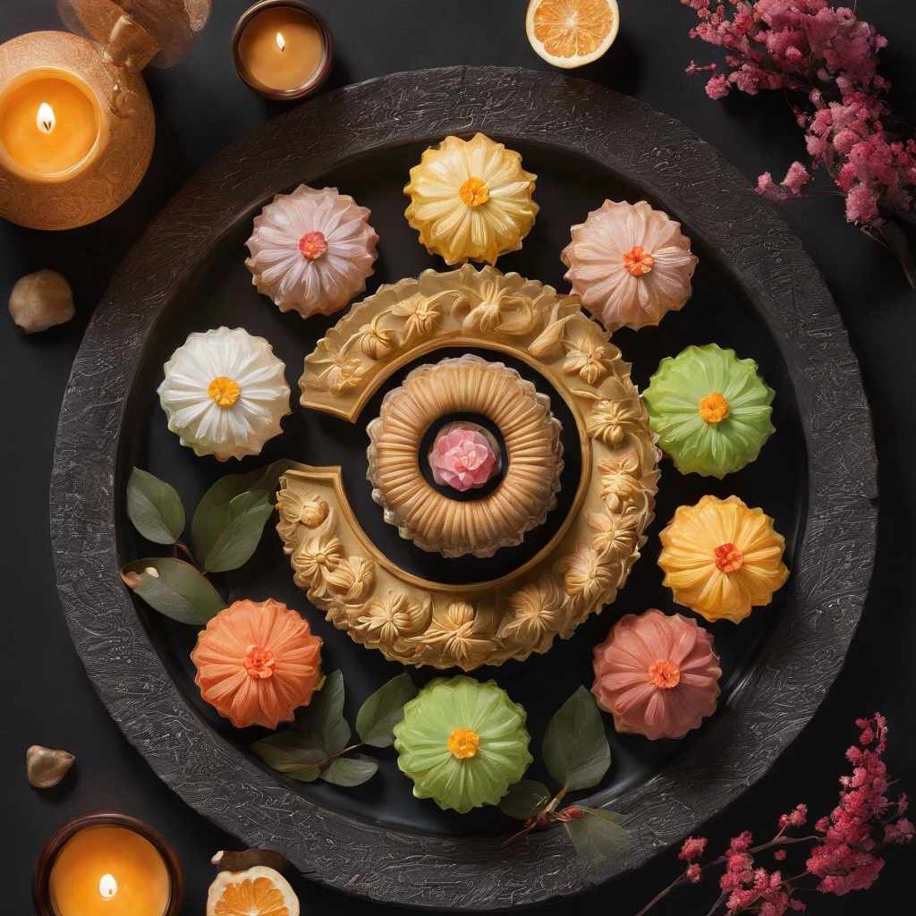 Mid-Autumn Festival, Reunion, Full moon, the night, (Moon cake), teas, the fruits, edgBunny, Chang'e rushes to the moon, symetry, High detail, romanticism lain, Sparkle, god light, Ray tracing, hyper HD, retinas, Masterpiece, ccurate, Super detail, High details, High quality, Best quality, A high resolution, 16k, Anatomically correct