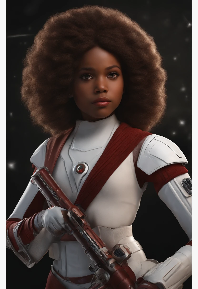 ((Extreme attention to detail)),(Ultra-detallado), Sable de luz rojo, Afroamericanos, sexy, Teenage girl, little guy, esbelto, Red lightsaber, guerra de las galaxias, Science-Fiction, Jedi, Padawan, Sable de luz rojo, ojos marrones, Brown Dark Hair, Afroamericano, small girl, joven, Traje sexy,