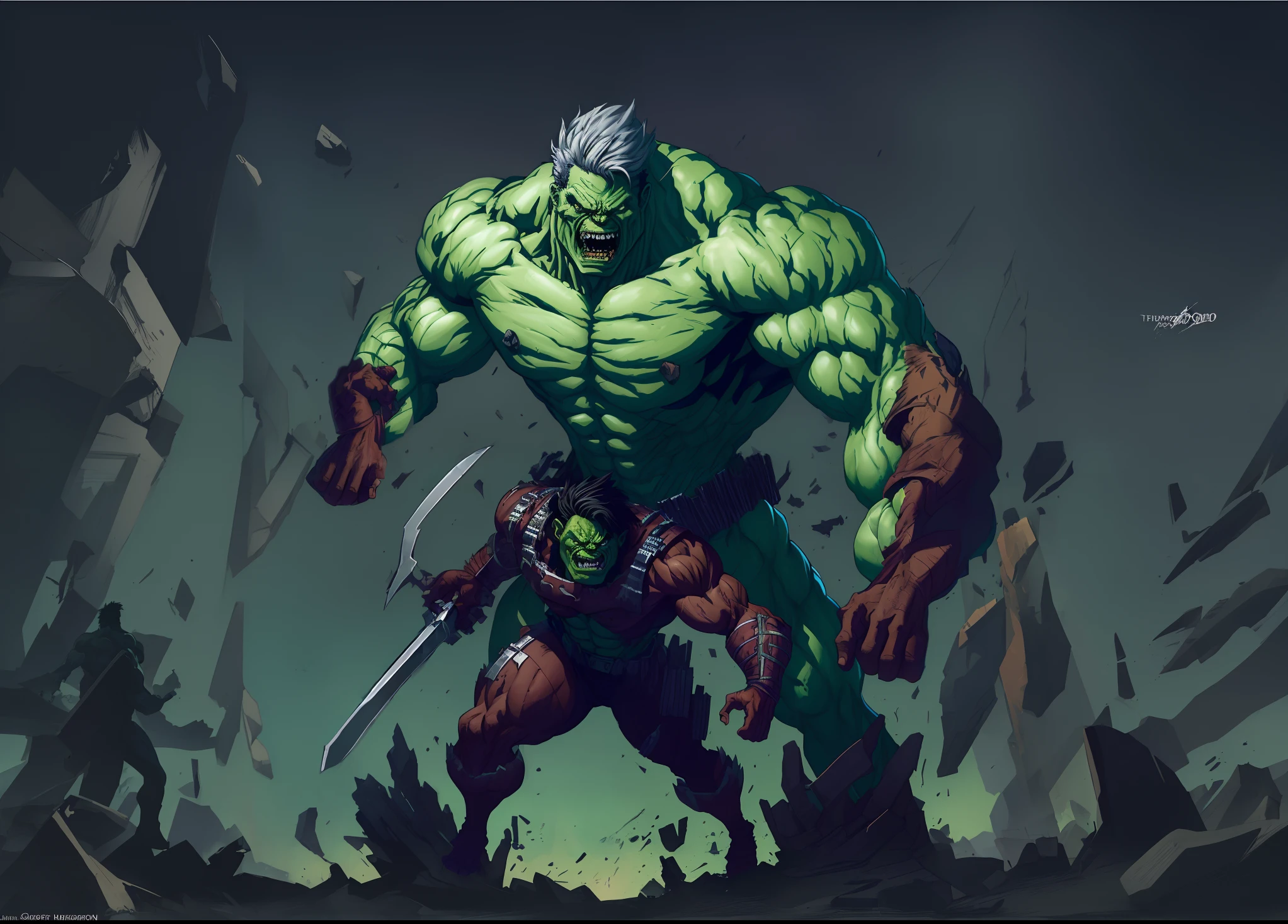 hulk and the grooter by mike - o - connor, musclebound and hulking, hulking, hulkish, son goku as the incredible hulk, hulk, orc themed, epic full color illustration, epic comic book style, by Johannes Helgeson, orc, by Jason Chan, orcs, incredible hulk, hulk body type, hulk like physique