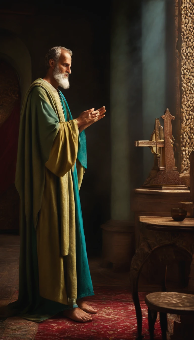 The apostle Paul looked at the screen, Long clothes, religion, Ultra photo realsisim