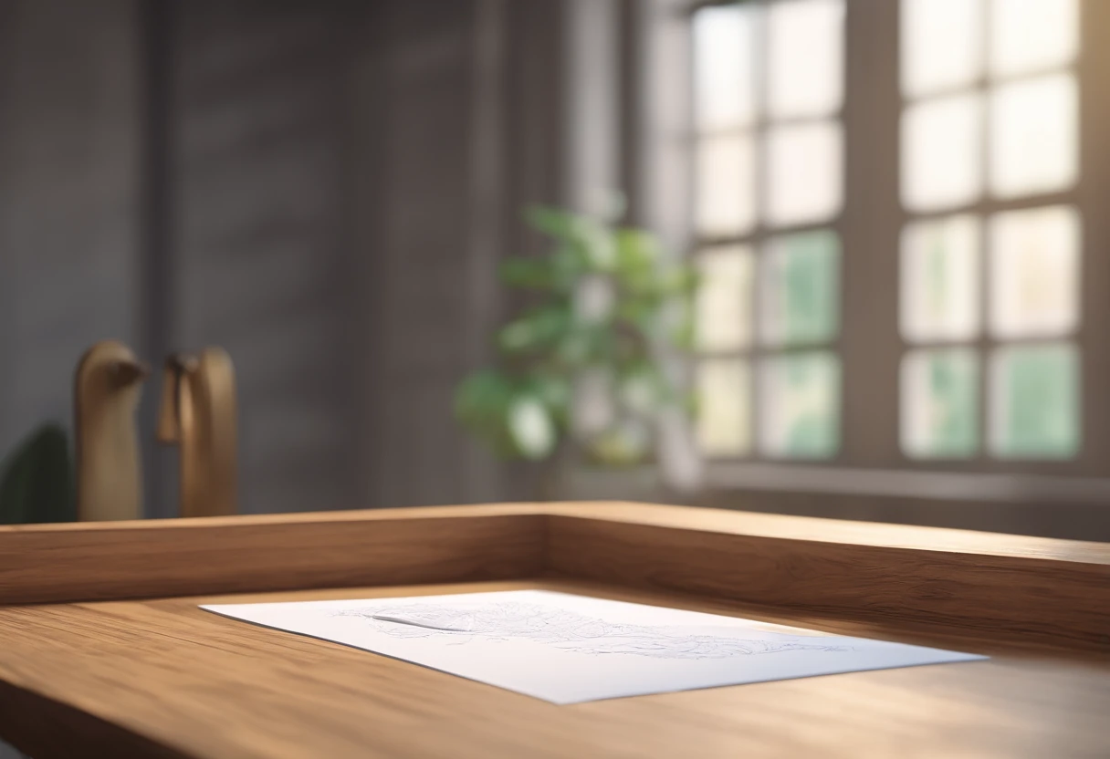 A blank piece of paper is placed on an empty table,Close-up overlook
