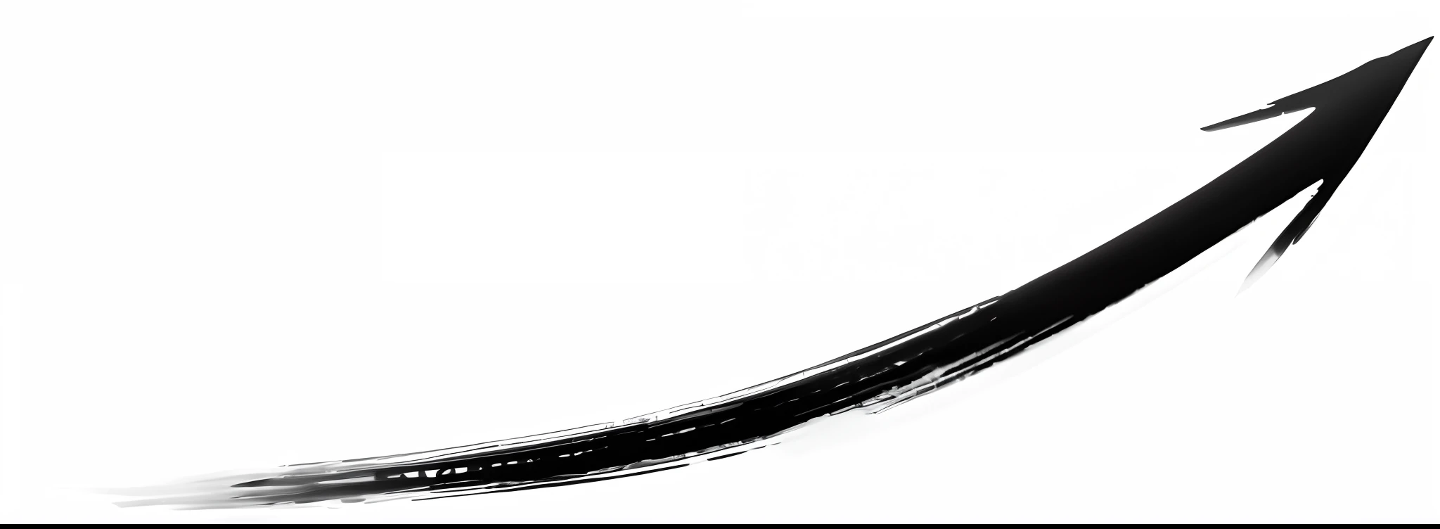 There is a black-and-white photo of a black arrow, line brush, Black ink on white background, curves, Black pen draws edges, ( ( Brush stroke ) ), curved sword, Ink brush, ( Brush stroke ), black ink lines, neck zoomed in, Rounded lines, clean brush stroke, strong brush stroke, Brush stroke, thick line ink