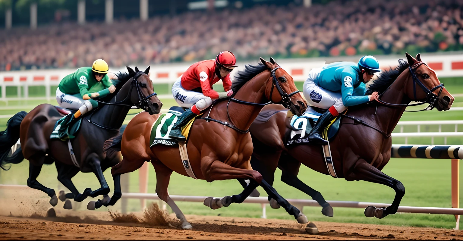 masterpiece, best quality, ultra detailed, horse racing, horse