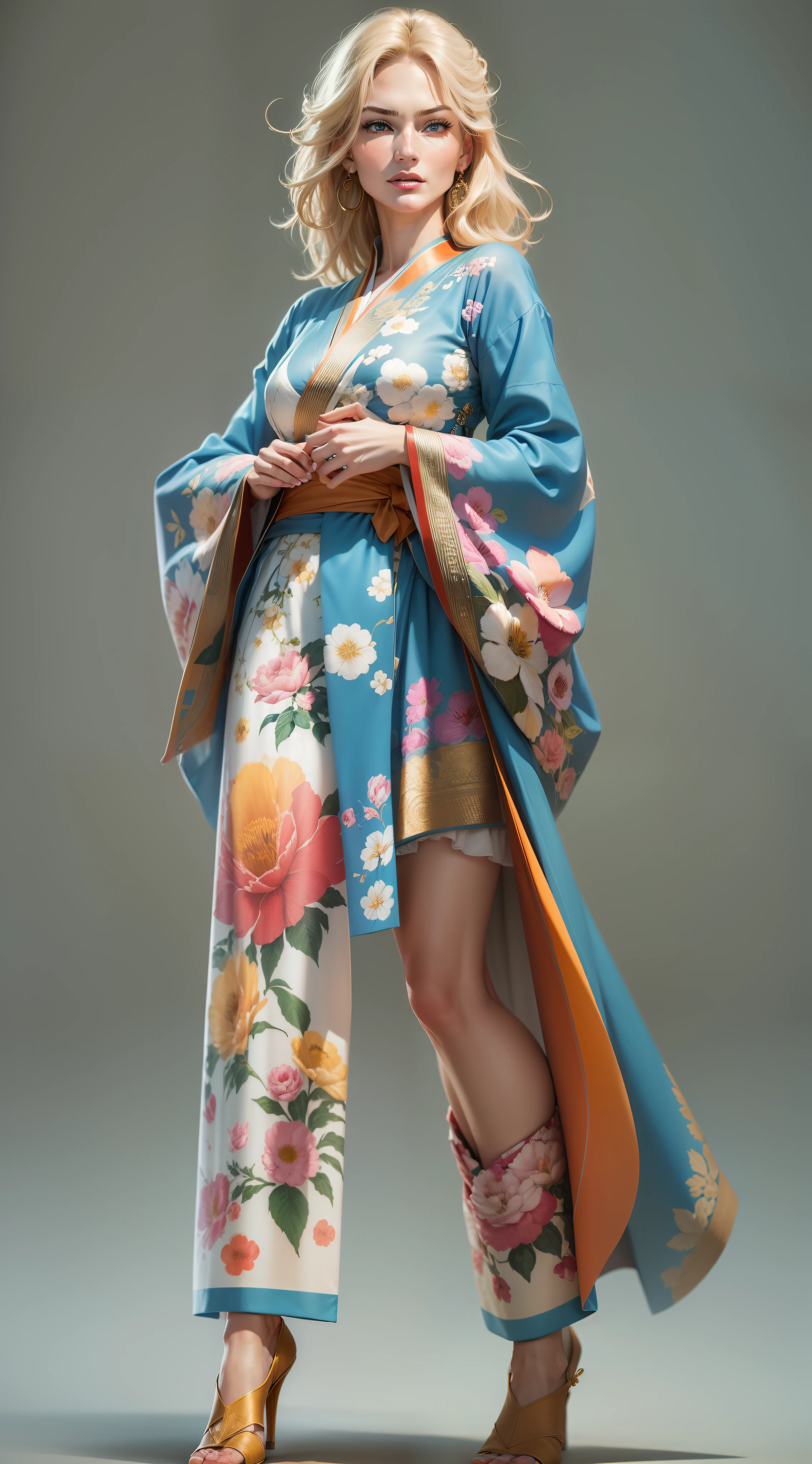 {{{(Photorealsitic:1.4)}}}, Beautiful detailed woman, extremely detailed eye and face, beatiful detailed eyes, Ridiculous, unbelievable Ridiculous, ultra-detailliert, hight resolution, ighly detailed, top-quality, ​masterpiece,illustratio, ighly detailed, nffsw, unification, 8K Picture Wallpaper, astonishing, finely detail, ​masterpiece, top-quality, Highly detailed ajc,Unified 8K Denden, face lights, Cinematographic lighting,masutepiece,Best Quality,ultra-detailliert,hight resolution,hight resolution,4K,Portrait in 4K,8K,8K Portrait,Unity 8k壁纸,Highly detailed ajc,Realistic,Raw photo,Real person,a portrait photo of,Photorealistic,Shiny skin,Detailed skin,(((Dynamic Angle,Full body))),{{{{Supermodel Karen Mulder}}}},{{{Karen Mulder is a supermodel from the Netherlands}}},Especially active in the 1990s,{{{Her physical characteristics are as follows}}},{{{Height 177cm}}},{{{Hair color: a blond}}},{{{Eye color: cyan colors}}},{{{slender and well-proportioned proportions}}},{{{big bright blue eyes}}},{{{high cheekbones}}},{{{Full lips}}},Dynamic Angle,Wide Shot,{{{{Floral kimono}}}},Dynamic Pose,(PAW Pose:0.5),{{{Supermodel Karen Mulder}}},(((Dynamic Angle,Full body))),Dynamic Angle,Full body,Dynamic Pose,{{{Dynamic Angle Wide Shot}}},{{{Karen Mulder}}}