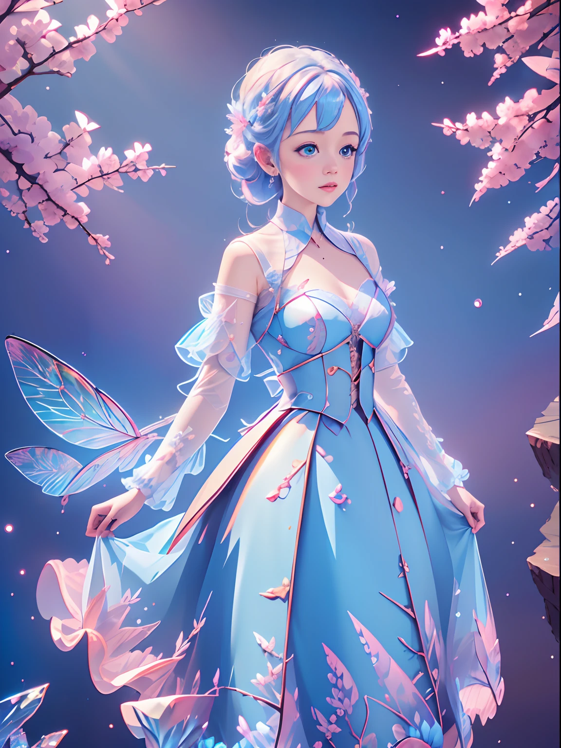 (Full body like:1.4),Detailed and accurate depth of fields,8K, A high resolution, masterpiece, beautiful wallpapers, high quality, high detail, the perfect face, butterfly, dragonfly, crystallineAI, fractal art,forest,winter