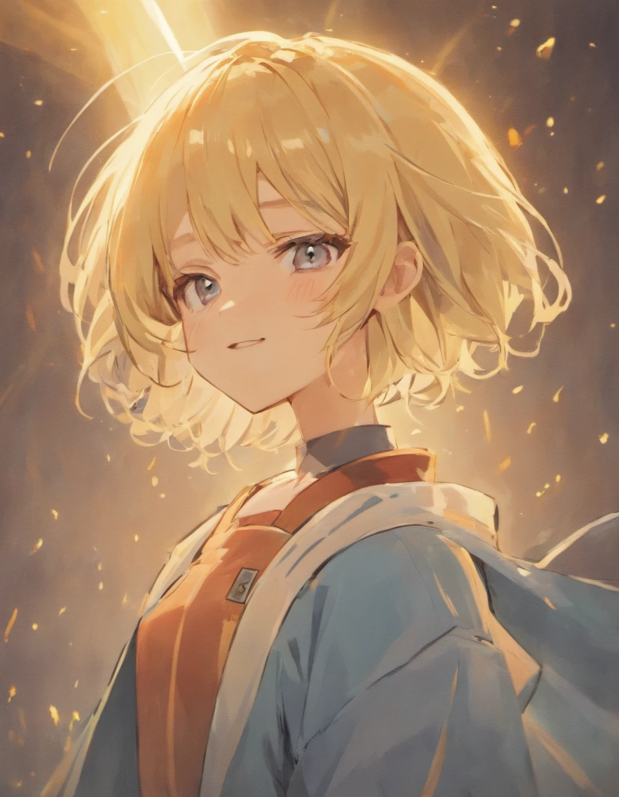 a high school boy,Landalanhoek,a blond,short-haired,Yankee,be bashful,a smile,