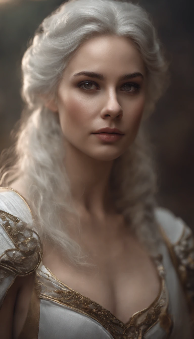 White-haired animated girl, The red dress is blindfolded, Gray-haired god, cradling hands, DOA, Unreal-Fantasy, Guwitz, Fantasy art style, White mask, beautiful fantasy maiden, White-eyed girl, Beautiful girl, gray-haired girl, Delicate white eyes, Guvitz-style artwork, beautiful fantasy art.