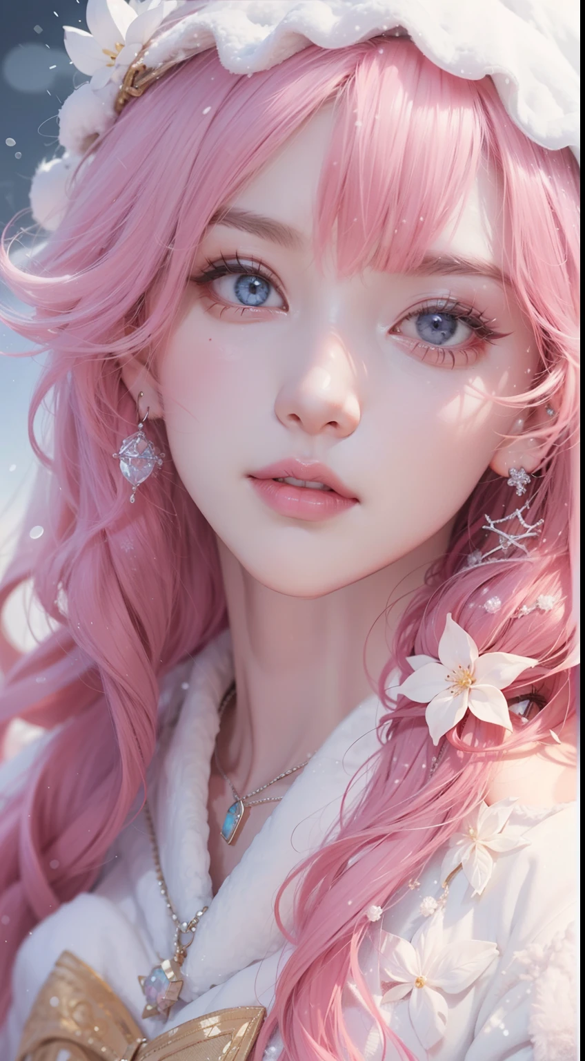 A close up of a woman with pink hair and a white dress - SeaArt AI